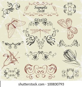 Calligraphic floral elements and frames