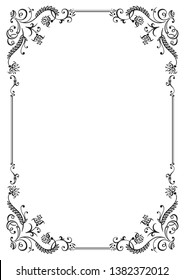 Calligraphic floral frame and page decoration. Vector illustration. Vector of decorative vertical element, border and frame.