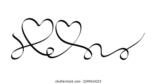 Calligraphic flourish heart. Hand drawn vintage wedding element. Swirl ornament, line style curls. Filigree decorative retro frame for invitation card, certificate and diploma. Outline text divider.