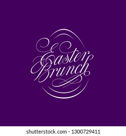 Calligraphic Flourish Lettering Easter Brunch For Greeting Card, Invitation, Poster, Banner Template. Vector Illustration.