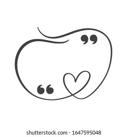 Calligraphic flourish quote box frame. vector quote box with heart for love valentine card. Blank template design quotation bubble quotes symbols. Creative banner illustration.