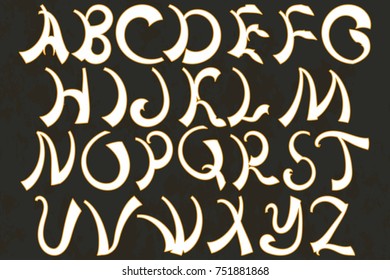 Calligraphic font alphabet. Vector named abc