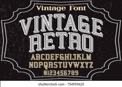 Calligraphic font alphabet. Vector named vintage retro