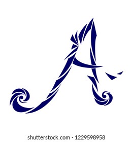 Calligraphic Font. Initials letter A . Vector Design Background. Swirl Style Illustration. 