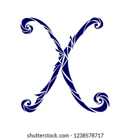 Calligraphic Font. Initials letter X . Vector Design Background. Swirl Style Illustration. 