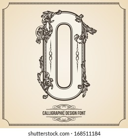 Calligraphic Font. Number 0. Vector Design Background. Swirl Style Illustration.
