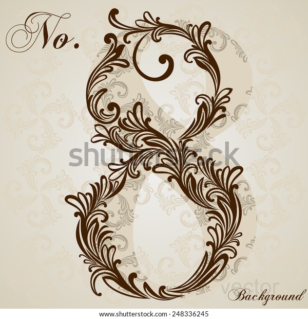 Calligraphic Font. Number eight. Vector\
Design Background. Swirl Style\
Illustration.
