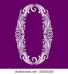 Calligraphic Font. Number zero. Vector Design Background. Swirl Style Illustration.