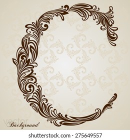 Calligraphic Font. Vintage initials letter C. Vector Design Background. Swirl Style Illustration.