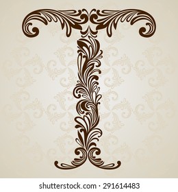 Calligraphic Font Vintage Initials Letter T Stock Vector (Royalty Free ...