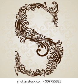 Calligraphic Font. Vintage initials letter S. Vector Design Background. Swirl Style Illustration.