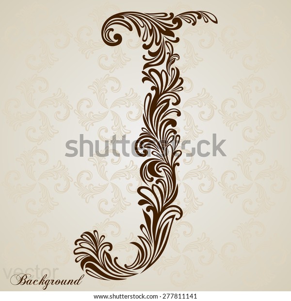 Calligraphic Font. Vintage initials\
letter I. Vector Design Background. Swirl Style\
Illustration.