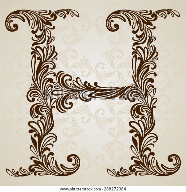 Calligraphic Font. Vintage initials\
letter H. Vector Design Background. Swirl Style\
Illustration.