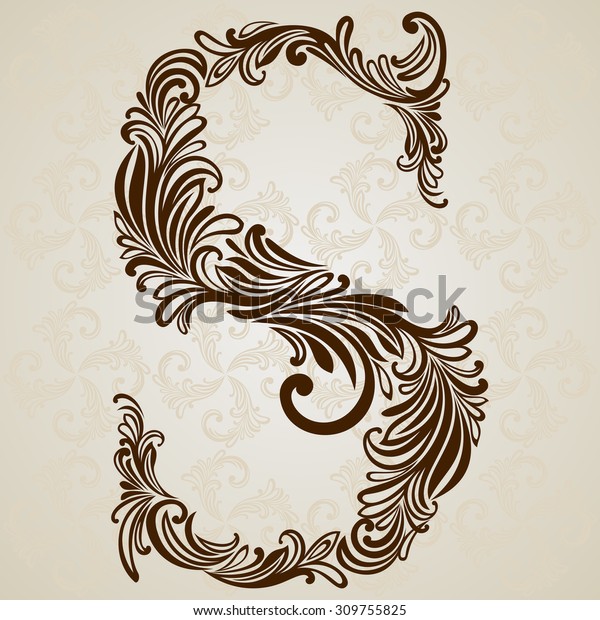 Calligraphic Font. Vintage initials\
letter S. Vector Design Background. Swirl Style\
Illustration.