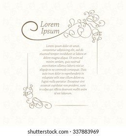 Calligraphic frame and classic pattern. Template for greeting card