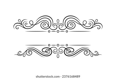 Calligraphic frame concept. Divider for ancient books in retro style. Abstract creativity and art. Design element for postcard. Linear flat vector illustration isolated on white background
