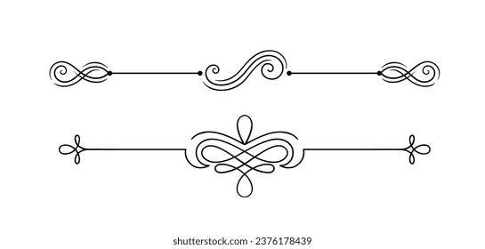 Calligraphic frame concept. Divider for ancient books in retro style. Medieval and classic page decoration. Template and layout. Linear flat vector illustration isolated on white background