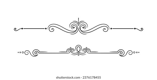 Calligraphic frame concept. Divider for ancient books in retro style. Page ornate and decoration. Graphic element for website. Linear flat vector illustration isolated on white background