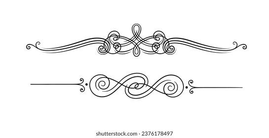 Concepto de marco caligráfico. Divider libros antiguos en estilo retro. Tipografía y caligrafía. Afiche o pancarta. Ilustración lineal vectorial aislada en fondo blanco