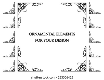 Calligraphic frame design elements. Vector set of page decorations