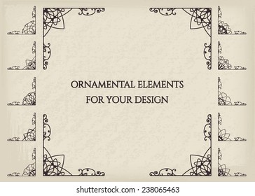 Calligraphic frame design elements. Vector set of page decorations