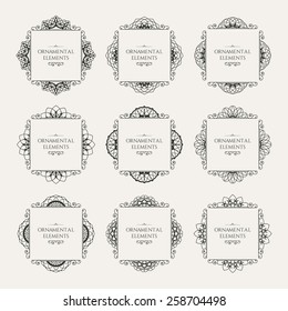 Calligraphic frame design elements. Vector set of page decorations