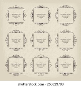 Calligraphic frame design elements. Vector set of page decorations