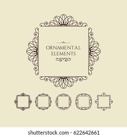 Calligraphic frame design elements. Vector set of page decorations