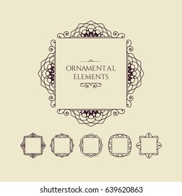 Calligraphic frame design elements. Vector set of page decorations