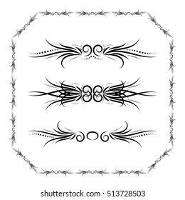 Calligraphic frame and page decoration. Floral adornment vector illustration. Black floral frame on white background.