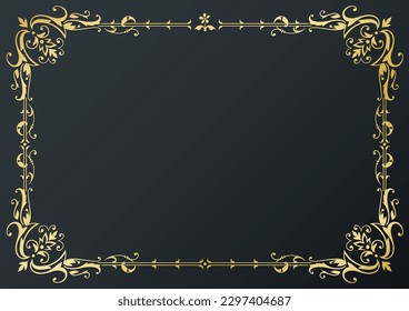 Calligraphic frame and page decoration on black background. Vector illustration. Vector of decorative horizontal element, border and frame.