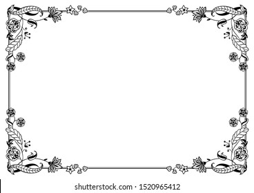 Calligraphic frame and page decoration. Vector illustration. Vector of decorative horizontal element, border and frame.