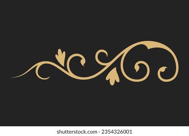 Calligraphic Frame. Royal Ornament Set. Vintage Element. Decorative Swirl, Vintage Crown, Flourishes. Retro Vector Illustration. Hand Drawn Design. Filigree Divider Wedding. editable golden background