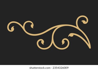 Calligraphic Frame. Royal Ornament Set. Vintage Element. Decorative Swirl, Vintage Crown, Flourishes. Retro Vector Illustration. Hand Drawn Design. Filigree Divider Wedding. editable golden background