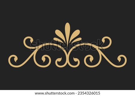 Calligraphic Frame. Royal Ornament Set. Vintage Element. Decorative Swirl, Vintage Crown, Flourishes. Retro Vector Illustration. Hand Drawn Design. Filigree Divider Wedding. editable golden background