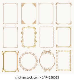 Calligraphic frame set. Borders corners ornate frames. Vector