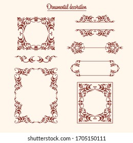 Calligraphic frame set. Borders corners ornate frames. Vector