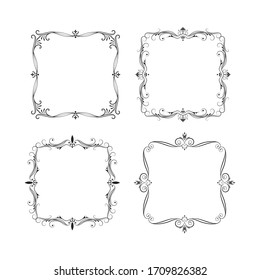Calligraphic frames set. Hand drawn antique elegant borders.  Vector isolated classic wedding invitation card decor templates.