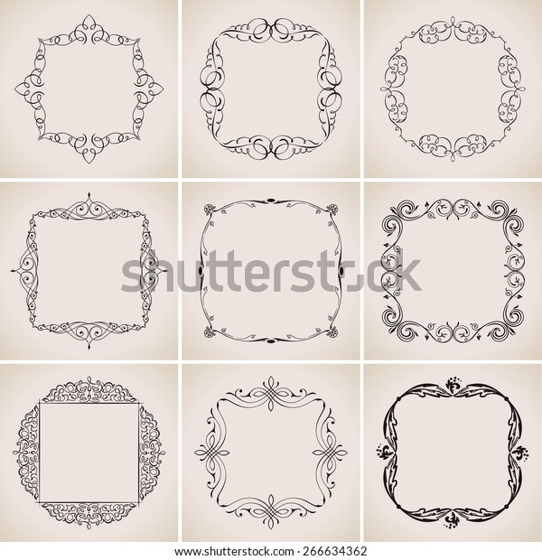 Calligraphic frames set and page\
decoration ornament. Vector vintage illustration\
elegant