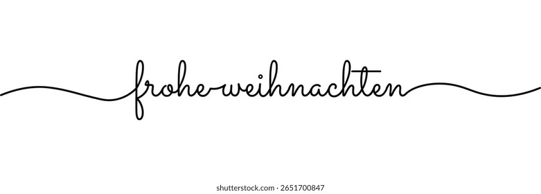 Texto caligráfico Frohe Weihnachten (Feliz Natal em alemão) em estilo esferográfica de caneta isolado sobre fundo branco. Forhe Weihnachten arredondado assina no texto do script com texto em versalete. Vetor. 