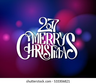 Calligraphic glittering lettering Merry Christmas on an abstract background. Vector illustration