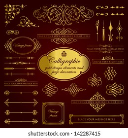 Calligraphic gold design elements and page decoration set 2