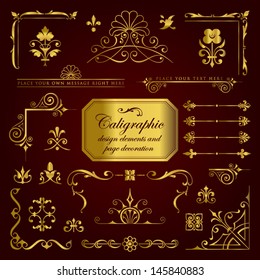 Calligraphic gold design elements and page decoration set 3