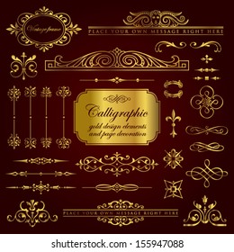 Calligraphic gold design elements and page decoration set 5