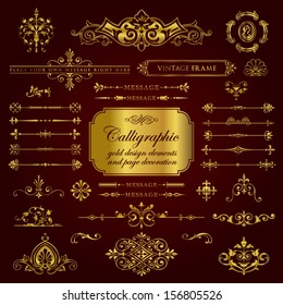 Calligraphic gold design elements and page decoration set 6