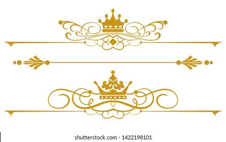 calligraphic golden design elements: borders, scroll for graphic design, vector set