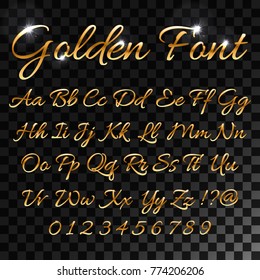 Calligraphic Golden Letters. Vintage Elegant Gold Font. Luxury Vector Script. Golden Alphabet Calligraphic, Calligraphy Abc Gold Script Illustration For Your Web Design.