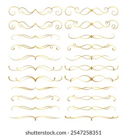 Calligraphic golden vintage ornaments swirls and scrolls ornate decorations for retro design, greeting cards, certificates borders, frames and invitations