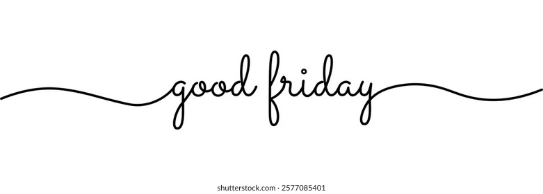 Calligraphic good friday text in ballpoint pen style isolated on white background. Rounded good friday sign in script text with small caps text . Vector Illustration.