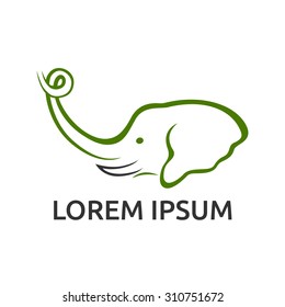 Calligraphic green elephant logo template. EPS 10 vector illustration, no transparency